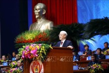 Le Secrétaire général du PCV, Nguyên Phu Trong, prend la parole à l'ouverture du 13e Congrès des syndicats vietnamiens. Photo : VNA.