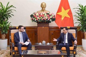Le ministre vietnamien des Affaires étrangères, Bùi Thanh Son (à droite), et l’ambassadeur britannique au Vietnam, Iain Frew. Photo : VNA.