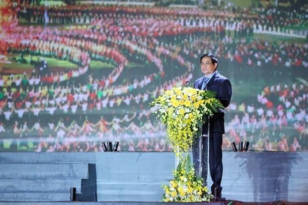 Le Premier ministre Pham Minh Chinh lors de la cérémonie à Nghia Lô, dans la province de Yên Bai, le 24 septembre. Photo : VNA.