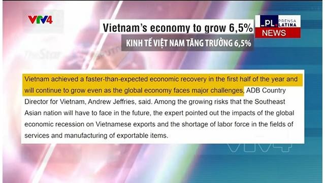 L’agence de presse cubaine Prensa Latina salue la croissance économique du Vietnam. Photo: écran de VTV4