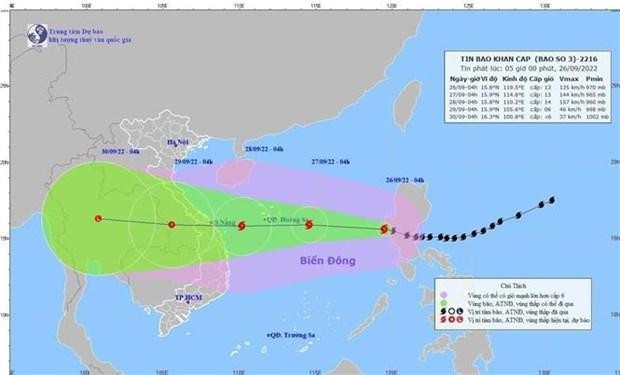 Prévisions sur la trajectoire du typhon Noru. Photo: VNA