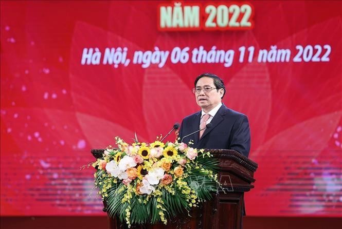 Le Premier ministre Pham Minh Chinh prend la parole. Photo : VNA.