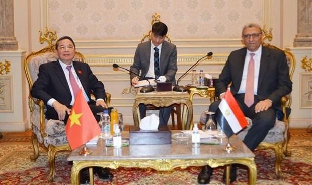 Le vice-président de l’Assemblée nationale du Vietnam, Nguyên Duc Hai (à gauche) et le vice-premier président de la Chambre des représentants égyptienne Ahmed Saad El-Din Mohamed Abd El-Rehim. Photo : VNA.