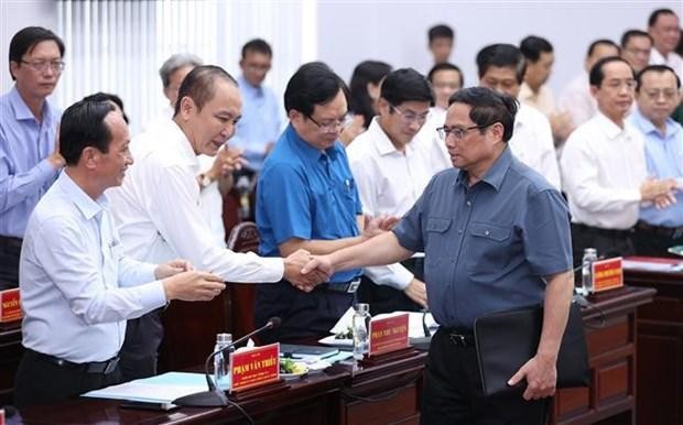 Le Premier ministre Pham Minh Chinh lors d’une séance de travail avec les autorités de Bac Liêu. Photo : VNA.