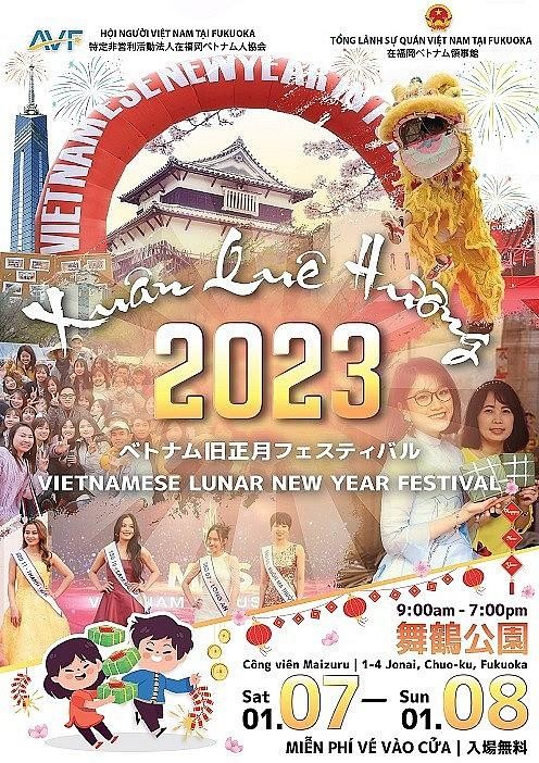 Affiche du programme « Le printemps au pays natal 2023 » pour les Vietnamiens à Fukuoka. Photo : baoquocte.vn