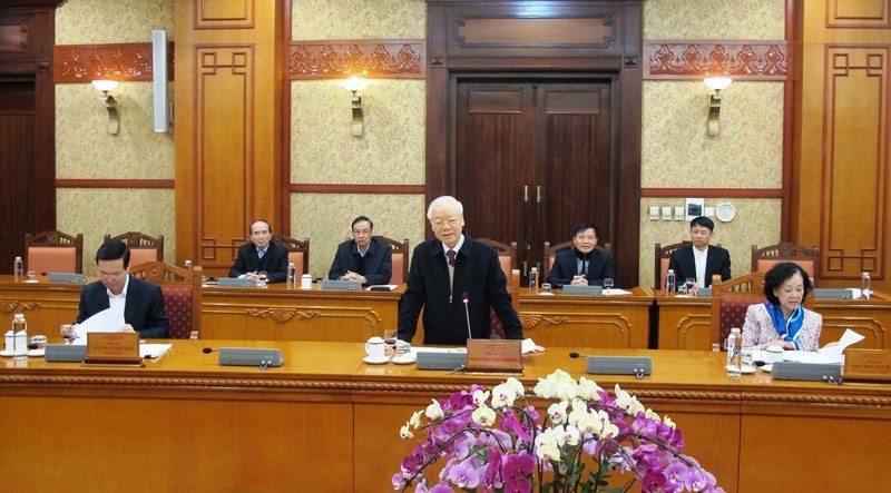 Le Secrétaire général du Parti Nguyên Phu Trong lors de la réunion. Photo: VNA