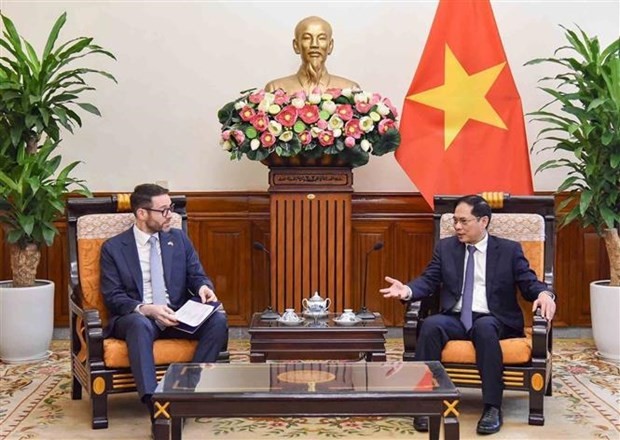 Le ministre vietnamien des Affaires étrangères, Bùi Thanh Son (à droite), et l’ambassadeur britannique au Vietnam, Iain Frew. Photo : VNA.