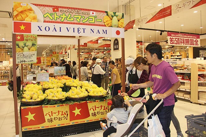 Des mangues vietnamiennes vendues dans un supermarché japonais. Photo : congthuong.vn