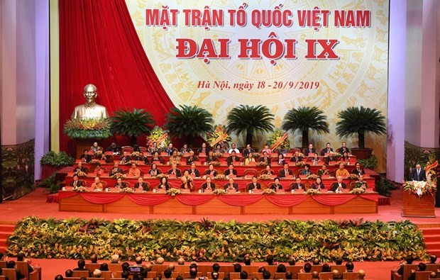 Vue d'ensemble du 9e Congrès national du FPV, à Hanoi, en septembre 2019. Photo : VNA.