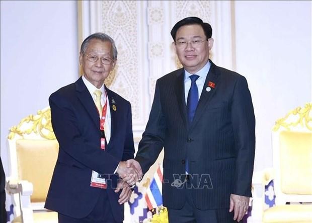 Le Président de l'Assemblée nationale du Vietnam Vuong Dinh Huê (droite) et son homologue thaïlandais Chuan Leekpai. Photo : VNA
