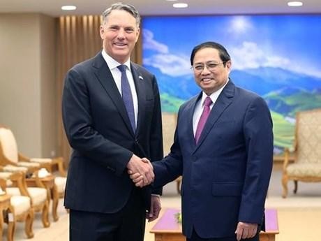  Le Premier ministre Pham Minh Chinh (à droite) et le vice-Premier ministre et ministre australien de la Défense, Richard Donald Marles. Photo : VNA.