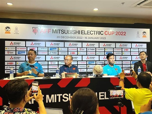 L’entraîneur Park Hang-seo lors de la conférence de presse. Photo : VNA.