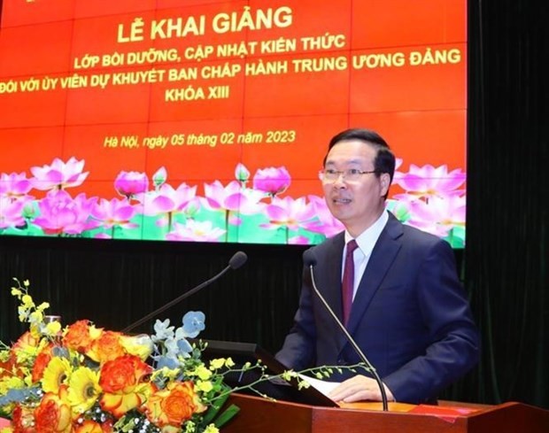 Le membre du Bureau politique et membre permanent du secrétariat du Comité central du Parti, Vo Van Thuong s’exprime lors de la cérémonie. Photo : VNA