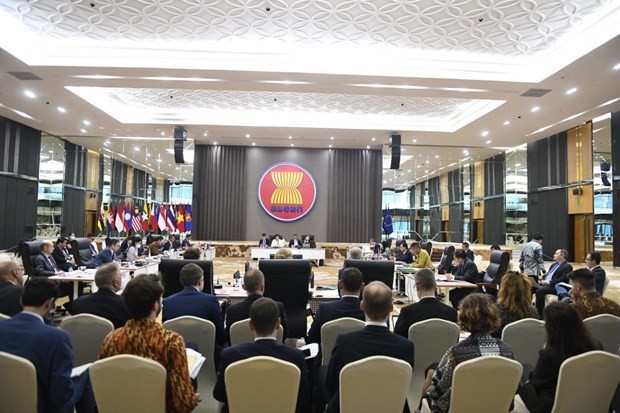 Des délégués à la conférence de presse conjoint de la 30e réunion du Comité conjoint de Coopération (CCM) ASEAN - UE à Jakarta le 24 février. Photo : asean.org