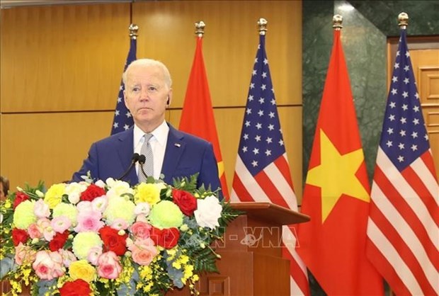 Le Président américain, Joe Biden, lors de la conférence de presse conjointe. Photo : VNA.
