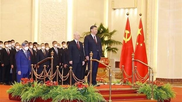 Cérémonie d’accueil officielle du Secrétaire général du Comité central du Parti communiste du Vietnam (PCV) Nguyên Phu Trong, en visite en Chine, à Pékin. Photo : VNA.