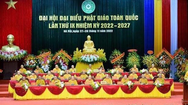 Présidium du 9e Congrès national des délégués de l’Eglise bouddhique du Vietnam. Photo : VNA.