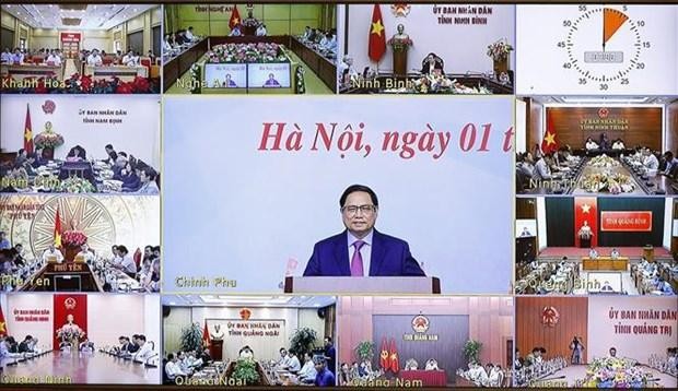 Le Premier ministre Pham Minh Chinh lors de la visioconférence avec 28 provinces et villes côtières, le 1er décembre. Photo : VNA. 