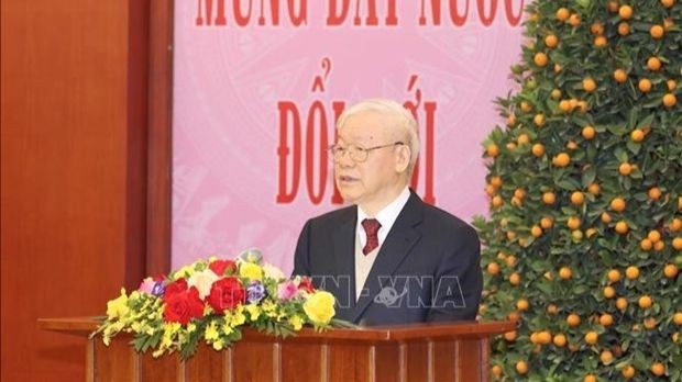 Le Secrétaire général du Parti, Nguyên Phu Trong, lors de l'événement, à Hanoi, le 19 janvier. Photo : VNA.