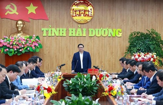 Le Premier ministre Pham Minh Chinh, à Hai Duong, le 16 mars. Photo : VNA. 