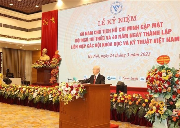 Le Secrétaire général du Parti, Nguyên Phu Trong, lors de la cérémonie à Hanoi, le 24 mars. Photo : VNA.