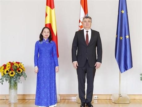 La Vice-Présidente vietnamienne, Vo Thi Anh Xuân, et le Président croate, Zoran Milanović. Photo : VNA.
