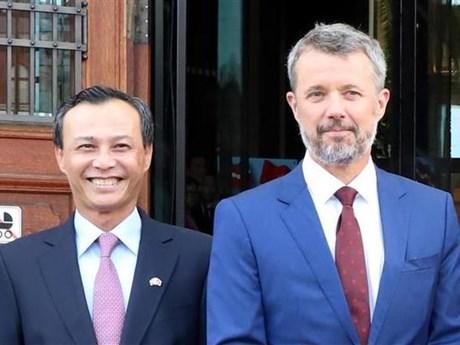 L'ambassadeur vietnamien au Danemark, Luong Thanh Nghi (à gauche), et le Prince héritier du Danemark, Frederik. Photo : VNA.