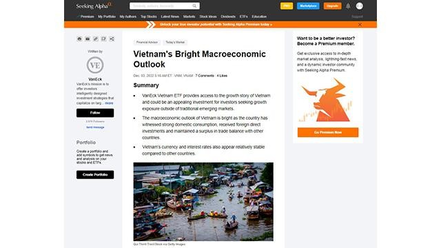 L'article "Perspectives macroéconomiques brillantes du Vietnam". Photo : Capture d'écran