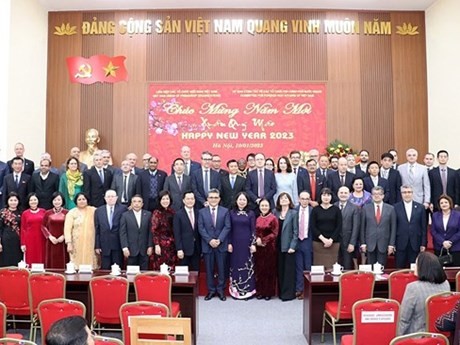 La vice-présidente Vo Thi Anh Xuân et des représentants du corps diplomatique, des institutions internationales et des ONG, le 10 janvier. Photo : VNA.