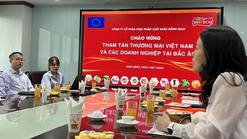 Séance de travail entre le service commercial de l’ambassade du Vietnam en Suède et l'Association des entreprises du Vietnam en Suède avec le Service de l'industrie et du commerce de la province de Ninh Binh et un certain nombre d'entreprises provinciales. Photo : congthuong.vn.