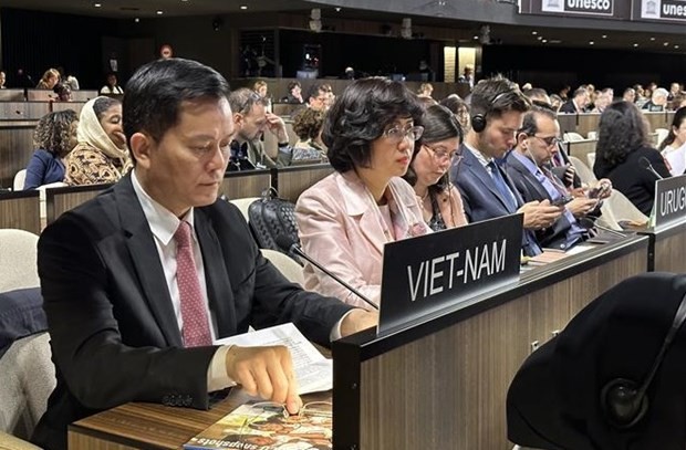 Le vice-ministre vietnamien des Affaires étrangères, Hà Kim Ngoc, à la 216e session du Conseil exécutif de l’UNESCO. Photo : VNA.