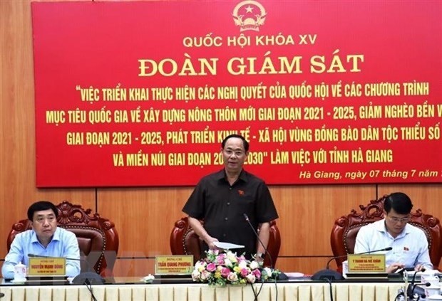 Le vice-président de l'Assemblée nationale, Trân Quang Phuong, prend la parole lors de la réunion. Photo : VNA