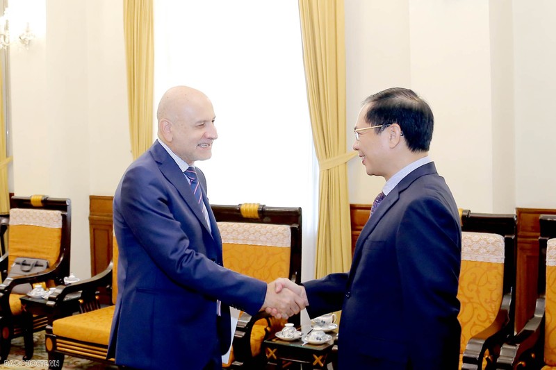 Le ministre des Affaires étrangères Bui Thanh Son (à droite) et l’ambassadeur d’Italie au Vietnam, Antonio Alessandro. Photo : baoquocte.vn