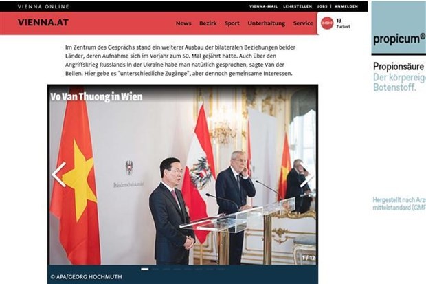 Le site Internet Vienna.at présente la visite officielle en Autriche du Président Vo Van Thuong. Photo : VNA.