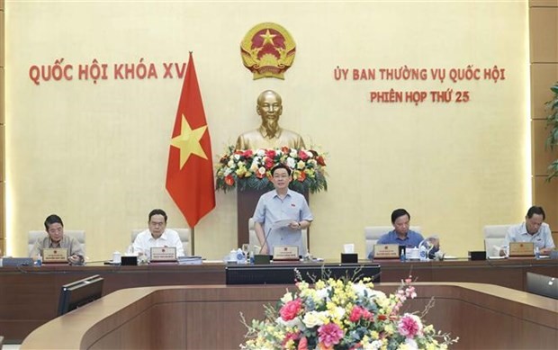 Le Président de l’AN Vuong Dinh Huê (debout) prend la parole. Photo : VNA.