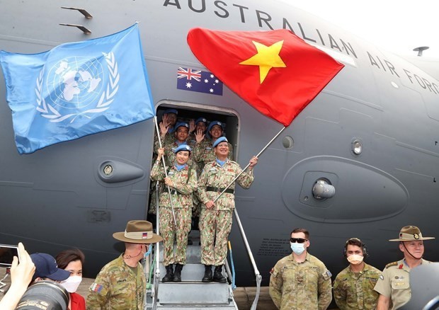 Des Casques bleus vietnamiens partent en mission. Photo: VNA