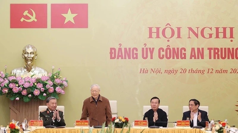 Le Secrétaire général du Parti communiste du Vietnam, Nguyên Phu Trong, prend la parole lors de la conférence. Photo : NDEL.