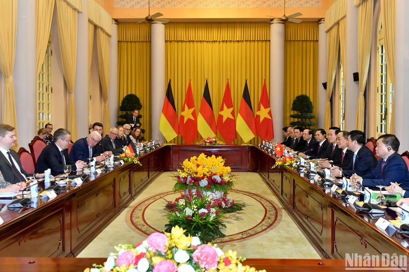 L'entretien entre le Président vietnamien Vo Van Thuong et son homologue allemand Frank-Walter Steinmeier. Photo : NDEL.