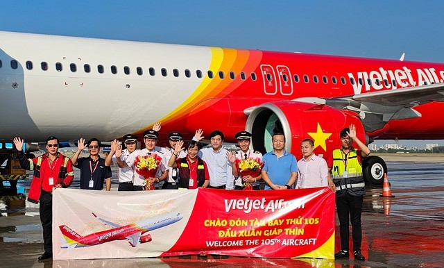 Le 105e avion de Vietjet est arrivé le 18 février à l'aéroport de Tân Son Nhât, à Hô Chi Minh-Ville. Photo : VGP