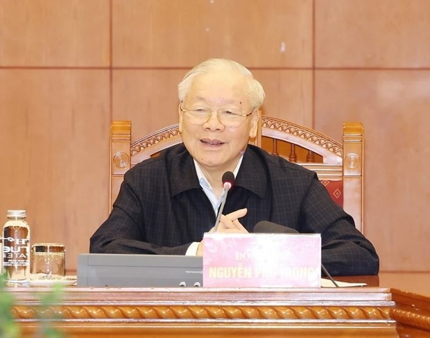 Le Secrétaire général du Parti Nguyên Phu Trong lors de la première réunion du sous-comité du personnel du 14e Congrès national du Parti. Photo : VNA.