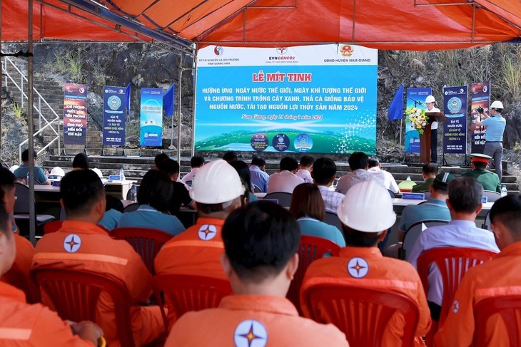 Meeting en l’honneur de la Journée mondiale de l’eau, dans la Centrale hydroélectrique Sông Bung 4. Photo : baoquangnam.vn