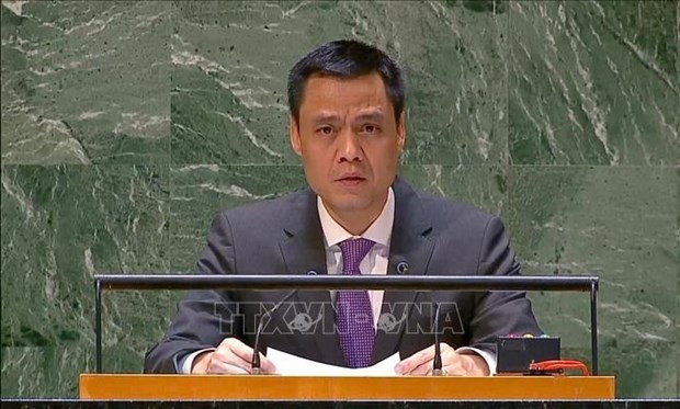 L'ambassadeur et chef de la Mission permanente du Vietnam auprès de l'ONU, Dang Hoang Giang prend la parole. Photo: VNA