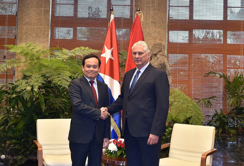 Le vice-Premier ministre Trân Luu Quang (à gauche) et le Premier Secrétaire - Président cubain Miguel Díaz Canel Bermudez. Photo : VGP