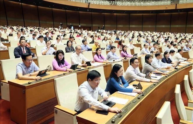 Les députés de l’Assemblée nationale votent sur la Loi sur la capitale (amendée) Photo : VNA.
