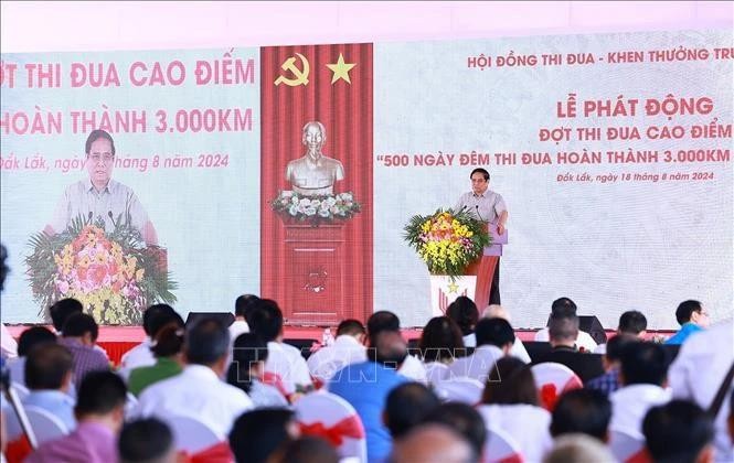 Le Premier ministre Pham Minh Chinh s’exprime lors de la cérémonie, à Dak Lak, le 18 août. Photo : VNA.