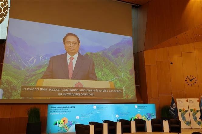 Le Premier ministre Pham Minh Chinh à la cérémonie pour annoncer l'Indice mondial de l'innovation 2024 (GII). Photo : VNA.