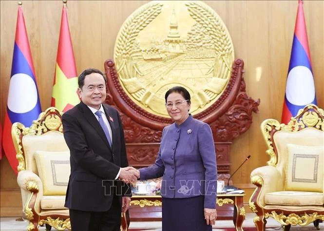 Le président de l'AN du Vietnam, Tran Thanh Man, et la vice-présidente lao, Pany Yathotou, également ancienne présidente de l'Assemblée nationale lao. Photo : VNA.