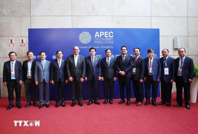 Le président Luong Cuong et des délégués au sommet des affaires APEC-CEO. Photo : VNA.