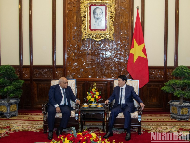 Le président Luong Cuong (à droite) reçoit l’ambassadeur de Cuba au Vietnam Orlando Nicolás Hernández Guillén, à Hanoi, le 7 novembre. Photo : NDEL.