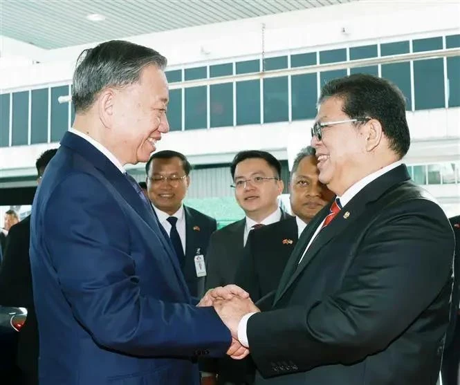 Le secrétaire général du PCV To Lam (à gauche) rencontre, à Kuala Lumpur le 21 novembre, le président de la Chambre des représentants de Malaisie Tan Sri Dato' Johari Bin Abdul. Photo : VNA.